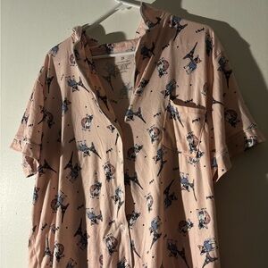 Women’s pink dog pajama set with Button-Up Shirt and shorts